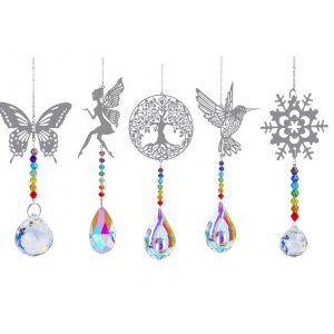 Lot de 5 attrape-soleil prismatiques en strass artificiels, d&eacute;cor arc-en-ciel - Neuf