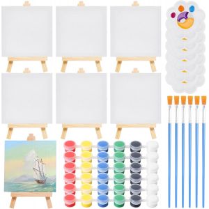 Kalanka-Kit De Peinture 30 Pcs Mini Chevalets Avec Toile D'art Petits Chevalets Avec Mini Toiles Pinceaux Palettes De Peinture Pour La Peinture,Le Dessin,L'art Et Les Loisirs Cr&eacute;atifs - Neuf