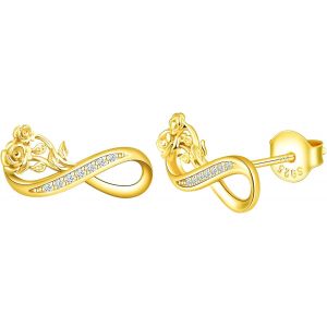Kal-Boucles D'oreilles Femme Fille, Boucle D'oreille En Argent 925, Boucle D'oreille Symbole De L'infini, Orné De Fleur De Rose Créative, Zircon Incrusté, Bijoux Élégants, Argent, Or Rose Et Or - Neuf