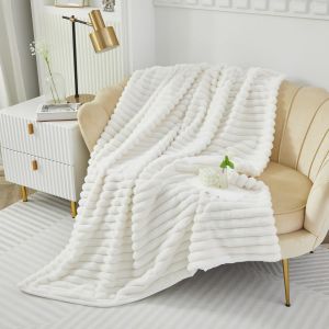 Tianyi-Couverture En Peluche Super Douce - Couvertures En Fausse Fourrure Pour Canapés, Couvertures Légères, Couvertures De Canapé Chaudes Pour Le Lit, Le Canapé, Le Canapé (130x160cm, Beige Blanc) - Neuf