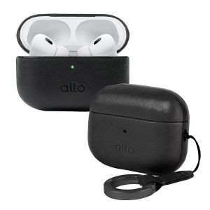 Cas pour AirPods Pro 2 en Cuir italien Avec Keychain Compatible AirPods Pro 2nd Gen 2022 Recharge sans Fil Corbeau Noir - Neuf