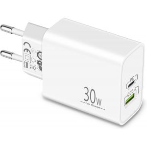 Chargeur Usb C 30W &Agrave; 2 Ports (Type-C/A) - Blanc, Prise Usb C Avec Pd/Qc/Pps, Embout Chargeur Rapide, Adaptateur Secteur Compatible Avec Iphone 16/15/14 Pro, Samsung S24/S23, Google Pixel 9/8 - Neuf