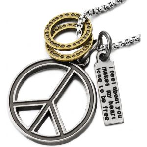 Kal-Symbole Anti-Guerre Pendentif Collier - Unisex Collier - Homme Femme - Vintage Avec 69cm Cha&icirc;ne De Bl&eacute; - Neuf