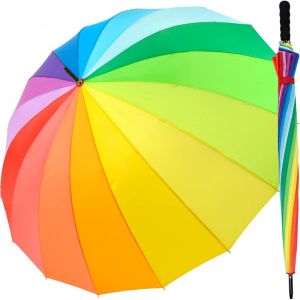 Parapluie Motif Multicolore Arc-En-Ciel Taille Xxl 129 Cm Parapluie L&eacute;ger, De Grande Taille, Avec Poign&eacute;e Douce - Neuf