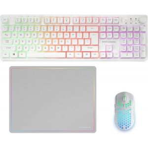 Mcpwx, Combo Gaming Sans Fil, Technologie Dualpro Link 2.4Gpro, Clavier Complet Frgb Avec Contr&ocirc;le Multim&eacute;dia + Souris Rgb 3200Dpi + Tapis Antid&eacute;rapant 360X260Mm, Blanc, Anglais Us - Neuf