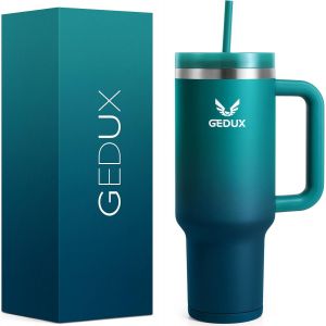 Tzf-Gedux Gourde Avec Paille 1,2 L - Gobelet Isotherme Refroidit 11 Heures - 48 Heures Refroidie &Agrave; Glace - Passe Au Lave-Vaisselle - Bouteille Isotherme Sans Bpa - Tasse &Agrave; Caf&eacute; &Agrave; Emporter - Neuf