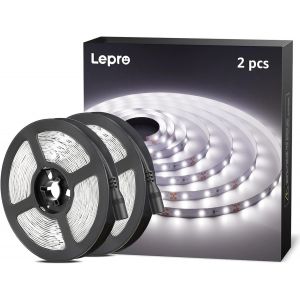 Kalanka-Le Ruban Led 10m, Bande Led 600 Leds Smd 2835 Blanc Froid 6000k, Bande Lumineuse 16w 2300lm Pour Meuble, Escalier, Chambre, Cuisine, 2 * 5m(12v Adaptateur Secteur Requise) - Neuf
