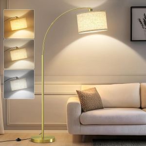 Lampadaire Sur Pied Avec Arc, Pivotant, Lampe À Pied Avec 3 Températures De Couleur Et Interrupteur Au Pied (Avec Ampoule Led E27), Lampe De Salon, Intérieur - Neuf