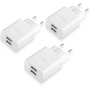 3-Pack 12W Chargeur Secteur Prise Multiple USB 2-Ports Universel Chargeur Mural (5V 2.4A Max) Adaptateur pour iPhone 14 13 12 11 Pro Max XS XR X 8 7 6 6S Plus SE 5 5S et Smartphones - Neuf