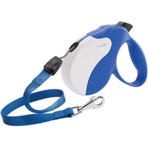 Laisse Chien Enrouleur Amigo Large, Laisse Pour Grands Chiens Jusqu'&agrave; 50 Kg. Cordon Extensible Max 5 M. Bouton De Verrouillage Et De D&eacute;verrouillage Unique, Bleu, Couvercle Blanc - Neuf
