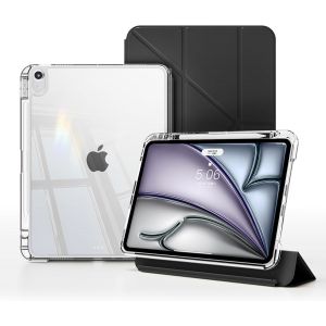LORANKA-Y Fold &Eacute;tui pour iPad Air 11 inch M3/M2(2025/2024), iPad Air 5/4(2022/2020 5th/4th) avec Porte-Crayon, Fonction Support, Coque de Protection Transparente et Protection d'&eacute;cran en PU, Noir - Neuf