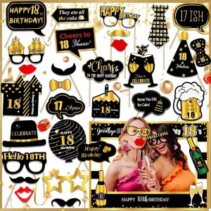 Checarzhn--No1-38 Pièces Accessoires Photobooth Anniversaire 18 Ans, Kit Photobooth Anniversaire, D'accessoires De Selfie Pour Fête, Accessoire Photobooth Mariage, Comprend Grande Taille Cadre Photo - Neuf