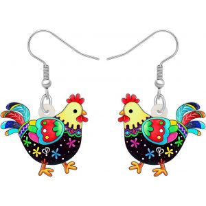 Kal-Acrylique Mignon Coloré Poule Pendentif Boucles D'oreilles Dessin Animé Poulet Ferme Animaux Nouveauté Bijoux Pour Les Femmes Charmes Cadeaux Accessoires - Neuf