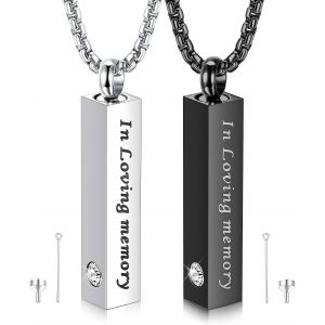 Trahoo-Collier Pendentif Urne Homme Femme Urne Chaine Colier Acier Inoxydable Cube Collier Urne Funéraire De Lettrage Pour Cendres Humaines Mémorial Crémation Médaillon Souvenir Necklace Bijoux - Neuf