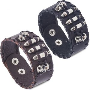 Kal-Bracelet Large En Cuir Véritable Pour Homme 2 Couleur Style Punk Tressé Réglable Style Bohème Chic Rock Moto Large Ceinture Bracelet En Cuir Pour La Saint Valentin - Neuf