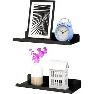CAUC-Lot de 2 Petite &Eacute;tag&egrave;re Flottante Murale Metal 28 CM, Etag&egrave;re Flottante Salle de Bain Noire, Etagere Murale Cuisine, &Eacute;tagere Murale Moderne pour Salon, Salle de Bain, Chambre, Cuisine - Neuf