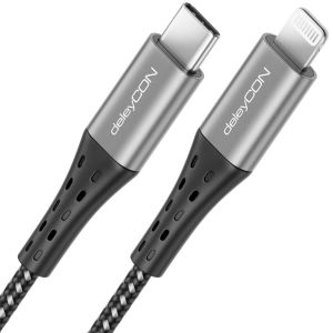 TRAHOO-1m USB-C &agrave; Lightning 8 Pin Nylon C&acirc;ble de Charge & Donn&eacute;es Chargement Ultra Rapide Certifi&eacute; MFi pour Apple iPhone 14 13 12 11 Pro Max Mini Connecteur M&eacute;tallique Livraison de Puissance - Neuf