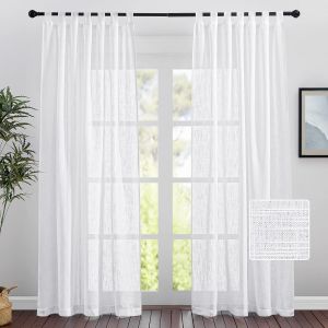 Eryi-Blanc Voilages Rideaux - Rideau Draperies À Pattes Décoration De Maison Fenêtre Avec Motif De Croix Voile En Lin Souple Pour Salon Romantique Elégant, L 140 X H 220 Cm, Blanc, 2 Pcs - Neuf