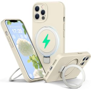 Maa-Liquid Silicone Coque Pour Iphone 13 Pro Max With Magnetic Ring Stand, Upgraded Camera Protection Mil-Grade Drop Shockproof Soft Anti-Scratch Microfiber Lining Silicone Coque(Beige) - Neuf