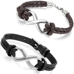 Kal-Bracelet En Cuir Pour Homme Et Femme Avec Symbole Amour Infini En Acier Inoxydable - Neuf