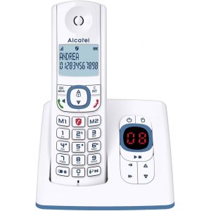 F530 Voice - T&eacute;l&eacute;phone Fixe Sans Fil Dect Avec R&eacute;pondeur - Grand &Eacute;cran R&eacute;tro&eacute;clair&eacute; - Mains Libres - Fonction Blocage Des Appels - 2 Touches De M&eacute;moires Directes - Blanc/Bleu - Neuf