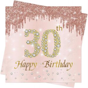 Kal-Serviettes En Papier Anniversaire 30 Ans 80pi&egrave;ces Serviettes De Table En Tissu Anniversaire D&eacute;coration De Table Happy Birthday Serviettes 33 X 33 Cm D&eacute;coration D'anniversaire Pour Femme - Neuf