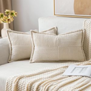 Eryi-Housses De Coussin En Velours Côtelé Lot De 2 Housses De Coussin Patchwork Carrées Décoratives Taie D'oreiller Souple Pour Décoration Intérieure Canapé Chambre À Coucher Creme 40x60 Cm - Neuf