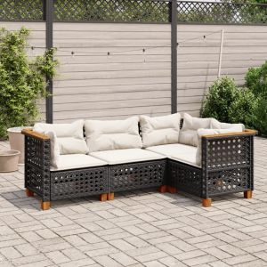 Prolenta Premium - Salon De Jardin 4 Pcs Avec Coussins Noir R&eacute;sine Tress&eacute;e - Neuf
