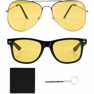 Kathlelxh-Lot De 2 Paires De Lunettes De Conduite Avec Verres Polarisés Jaunes Haute Définition Pour Vision Nocturne Uv400 Et Protection Des Yeux Pour Homme Et Femme, Noir/Jaune[H1488] - Neuf