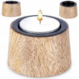 Bougeoir - Loft - Noir - Bois et métal - 6,5x4 cm - Pour bougie à réchaud - Neuf