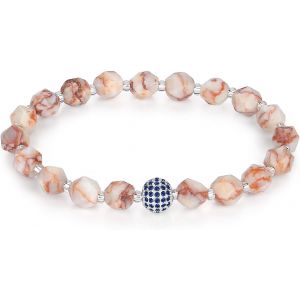 Kal-Femmes Bracelet En Perles Fait Main Bracelet Extensible En Pierre Naturelle 8mm Perles De Zircone Pavée Authentiques Diamant Bleu Boules De Platine 18k Cristaux - Neuf