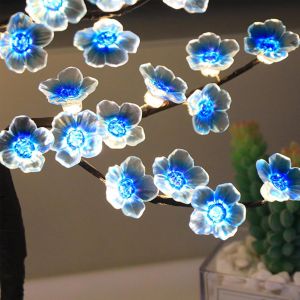 TRAHOO-Guirlande lumineuse de cerisiers en fleurs, 2M 20 LED - Guirlandes lumineuses Sakura &agrave; piles - D&eacute;coration de printemps pour int&eacute;rieur et ext&eacute;rieur - Guirlande lumineuse de fleurs pour chambre - Neuf