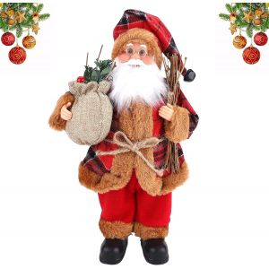 Mini Debout Santa Claus Statue 32cm Traditionnel Treillis Decorat - Neuf