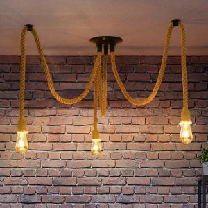 Ulteronixshop-Lustre Suspention &Agrave; 3 T&ecirc;tes, Plafonnier Led Suspendu, Lampe Araign&eacute;e Diy, Abat-Jour En Rotin Pour Chambre &Agrave; Coucher, Luminaire Industriel, Lustre En Forme D'araign&eacute;e, Eclairage Loft&iquest;1pc - Neuf