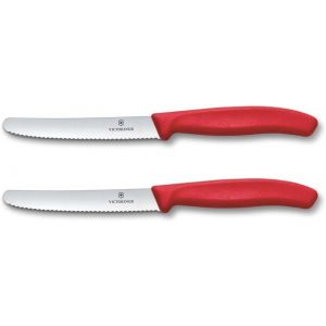 Kalanka-Swiss Classic, Couteau &Agrave; Petit D&eacute;jeuner, Couteau &Agrave; Pain, Lame Tranchante, Dentel&eacute;e, 11 Cm, Manche Plastique, Acier Inoxydable, Set 2 Pi&egrave;ces, Rouge - Neuf