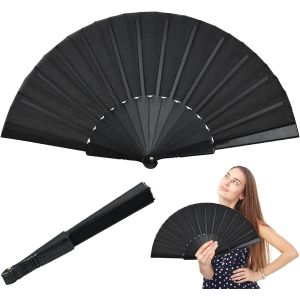 Kalanka-2 Piéces Éventails Pliables, Éventails Noirs D'été, Éventails Chinois En Tissu, Éventails Pliants Pour Danses, Fêtes, Tai Chi, Kung Fu, Diy, Décorations Pour La Maison, Cadeaux De Mariage - Neuf