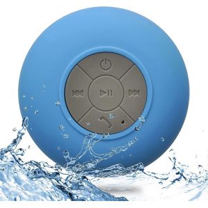 Haut-parleur de douche Bluetooth &eacute;tanche r&eacute;sistant &agrave; l'eau mains libres portable sans fil,microphone int&eacute;gr&eacute;,ventouse solide,longue dur&eacute;e de jeu (bleu/gris) - Neuf
