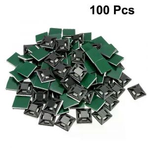Uxcell 100pcs Noir Vert Auto-adh&eacute;sif Attache de c&acirc;ble Supports de base de fil 125mm x 125mm R&eacute;glable - Neuf