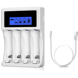 Chargeur Piles Rechargeable, 4 Slots LCD Charge Rapide de pour Ni-MH/Ni-CD AA AAA Rechargeable Pile avec Port USB - Neuf