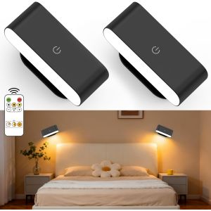 Ulteronixshop-Applique Murale Interieur, 2 Pack Lampe Murale Led Sans Fil Rechargeable Avec T&eacute;l&eacute;commande Ou Tactile, 3 Temp&eacute;ratures De Couleur Et Dimmable, Rotatifs 360&deg; Lumiere Murale Pour Chambre C - Neuf