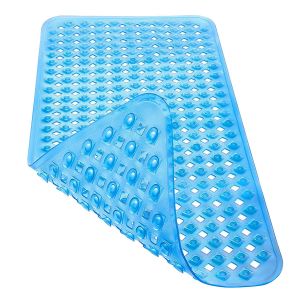 Tapis de bain antid&eacute;rapant doux pour la peau 88 x 39 cm, fixations incluses - Tapis de bain antid&eacute;rapant sans BPA - R&eacute;sistant &agrave; la moisissure et lavable en machine (bleu) - Neuf