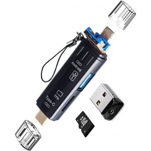 Adaptateur de Carte Micro SD USB, 5-en-1 USB C/Micro/USB 2.0 Lecteur de Mémoire Portable Adaptateur USB OTG pour Carte Micro SD Compatible pour MacBook Ordinateur Téléphone Android - Neuf