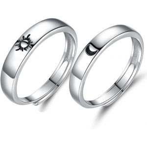 Kahfl-2 Pcs Bague Couple,Bague Pour Homme Et Femme,Taille Réglable,Bague Soleil Et Lune,Bagues Motif Lune Soleil,Bague D'amitié,Pour Femme,Couples,Cadeau De Noël De Saint-Valentin De Mariage - Neuf