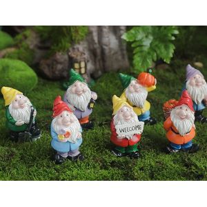 Lot de 14 mini statues de nains de jardin en r&eacute;sine pour d&eacute;coration int&eacute;rieure et ext&eacute;rieure - Neuf