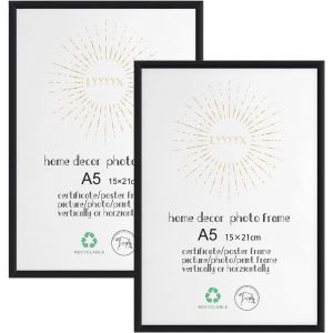 Cmwx-Lot De 2 Cadres Photo, Format A5, En Aluminium, Noirs, Avec Verre Acrylique, À Suspendre Ou À Poser, Verticalement Ou Horizontalement, Pour Photos, Affiches, Puzzles - Neuf