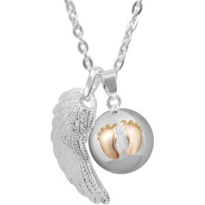 Bola Pregnancy Necklace With Small Footprints, Musical Chime Bell Angel Wings Pendant Necklace For Pregnant Women, Baby, Christmas Gift, 114 Cm - Neuf