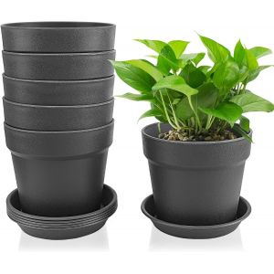 Lbgwp60-Set De 6 Pots De Fleurs Intérieur 14,5 Cm Avec Soucoupe ¿ Cache-Pot Plante Intérieur En Plastique, Plusieurs Trous De Drainage, Idéal Pour Succulentes Et Cactus, Noir - Neuf