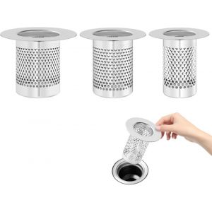 Lot de 3 filtres anti-cheveux pour bonde de douche, en acier inoxydable - Neuf