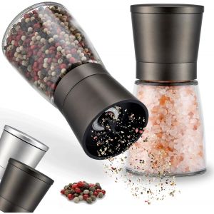 Set de 2 Moulins &agrave; &Eacute;pices Avec Broyeur C&eacute;ramique R&eacute;glable - Moulin &agrave; Poivre et Sel en Acier Inoxydable - Neuf