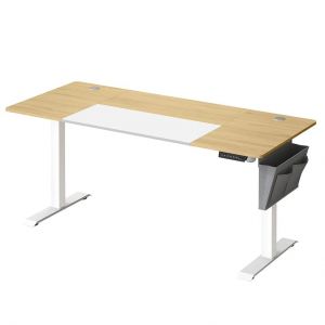 Bureau assis debout &eacute;lectrique 70 x 160 x (72-120) cm table r&eacute;glable en hauteur m&eacute;moire 4 hauteurs pochette cadre en acier dessus &eacute;pais blanc pur et gris tourterelle Helloshop26 12_0004550 - Neuf